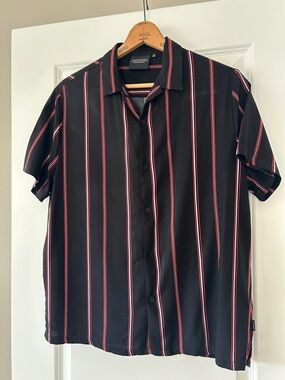 7Diamonds Walk The Line Black Striped Shirt Sz M w MEASUREMENTS Viscose